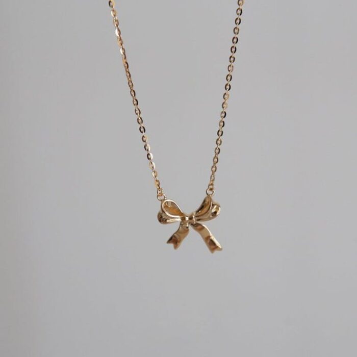 Bow Necklace (Solid Silver) - Loretta - Gold