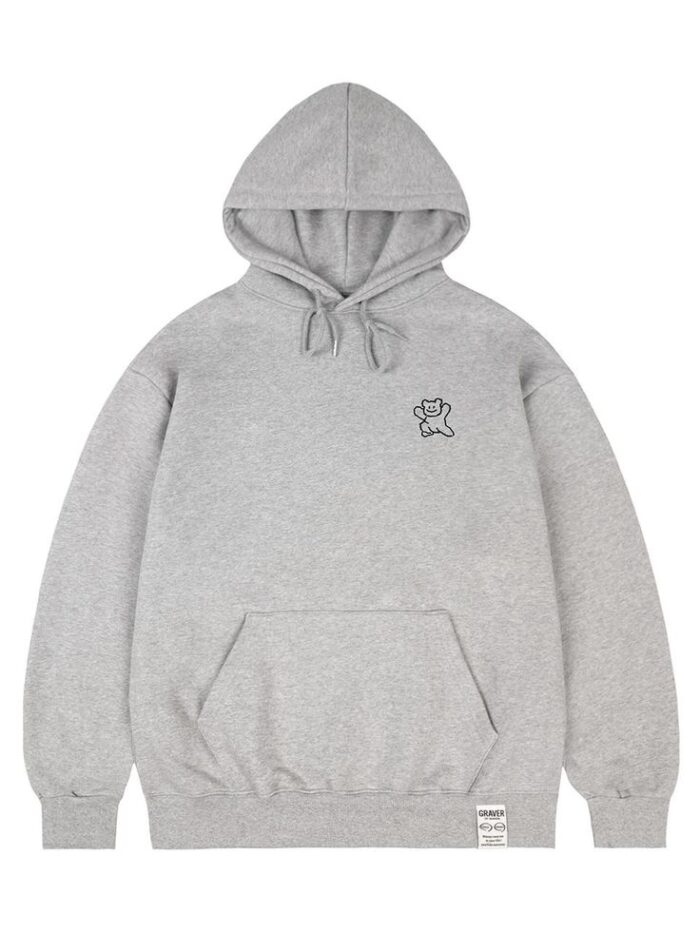 Cotton-Polyester Bear Embroidered Hoodie