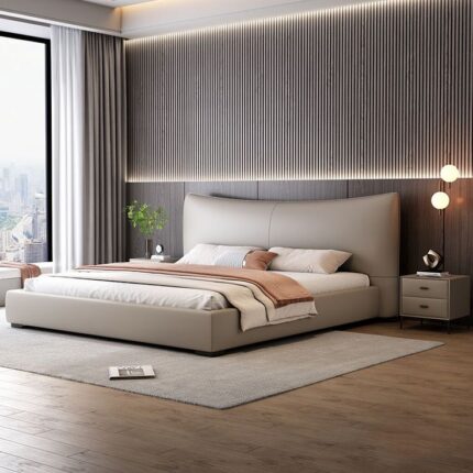 Italian Minimalist Leather Bed Designer King Size