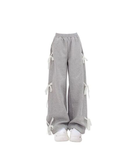 Yipinpay Women's Grey Lace Lace-up Pants