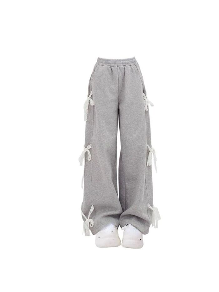 Yipinpay Women's Grey Lace Lace-up Pants
